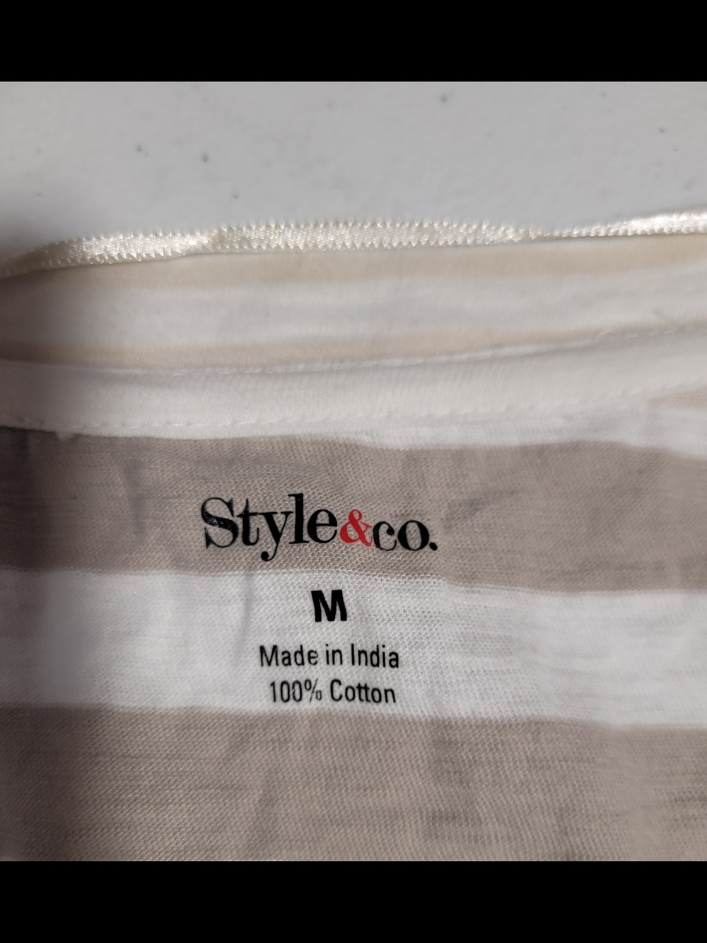 Style & Co. Green, Cream & Tan Striped V-Neck Long Sleeve Top - Picture 2 of 3